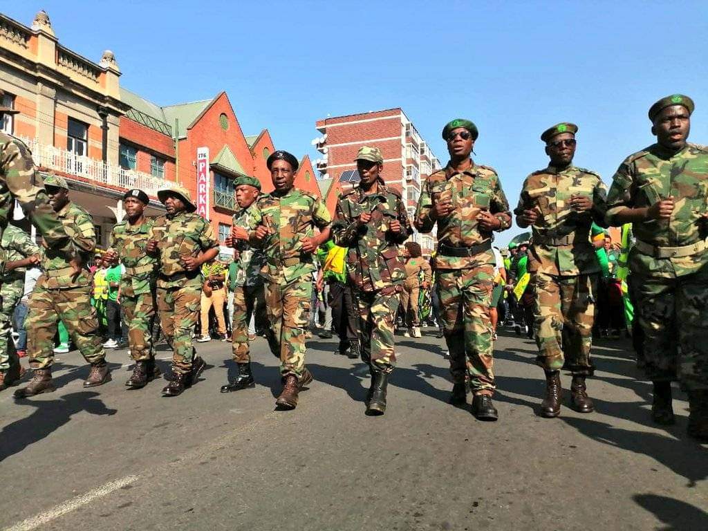 MkhontoweSizwex's tweet photo. The MK Party protesters outside the Pietermaritzburg court, where an IEC official appeared as a suspect regarding tempering with ballots. https://t.co/086NUY3dof
