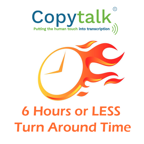 Are your transcriptions taking days to get back to you? Is your Voice Recognition having you spend more time correcting errors than if you typed it yourself? Consider Copytalk!  Call now at 866-267-9825 Opt 2 or visit copytalk.com