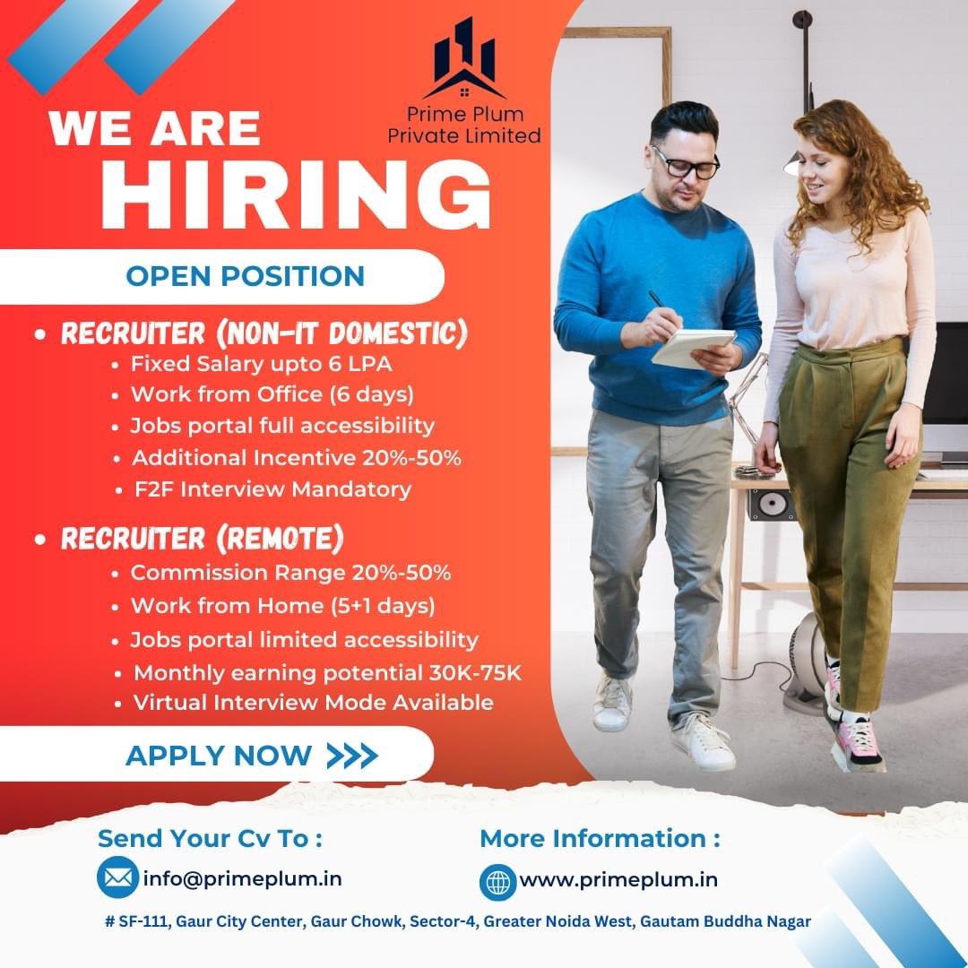 primeplumpvtltd's tweet photo. We have urgent requirements for various category positions in across India.
Kindly drop the latest resume on career@primeplum.in or connect with me.
#resume #recruitment #recentjobs #recruiting #jobalert #jobavailable #interviewing #cvsourcing #cvscreening #naukrijobsearchindia https://t.co/NoUSvDBksO