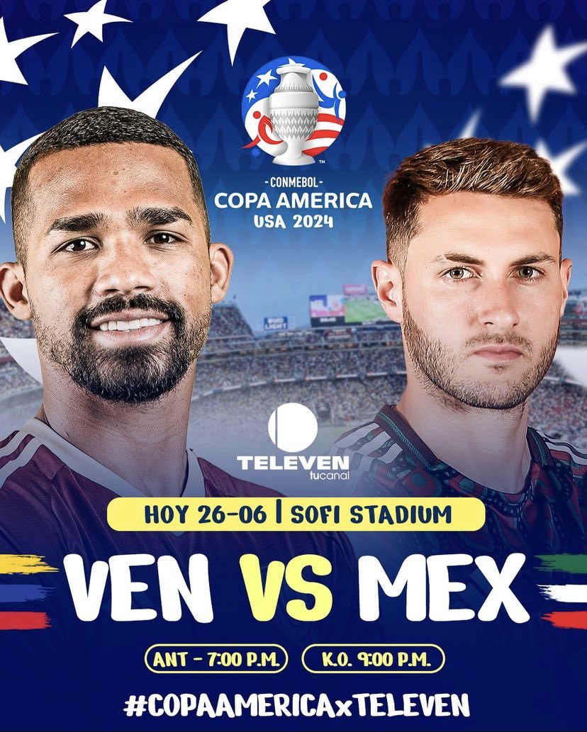 Teledeportes_10's tweet photo. ¡A GANAR, VENEZUELA! 😍

Desde las 7:00 pm estaremos con la previa del encuentro entre la @SeleVinotinto 🆚 México, que se llevará a cabo desde el Sofi Stadium de Los Ángeles, donde los nuestros disputarán su segundo compromiso de la Copa América. #TelevenEsVinotinto https://t.co/ASNiHjnVrx