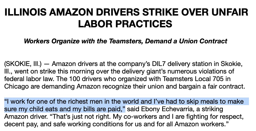 INBOX: Amazon delivery drivers with <a href="/Teamsters/">Teamsters</a>
walked off the job in Skokie, IL this morning to demand  union recognition.

Union says they make around $20 an hour and are rarely scheduled 40 hr weeks
