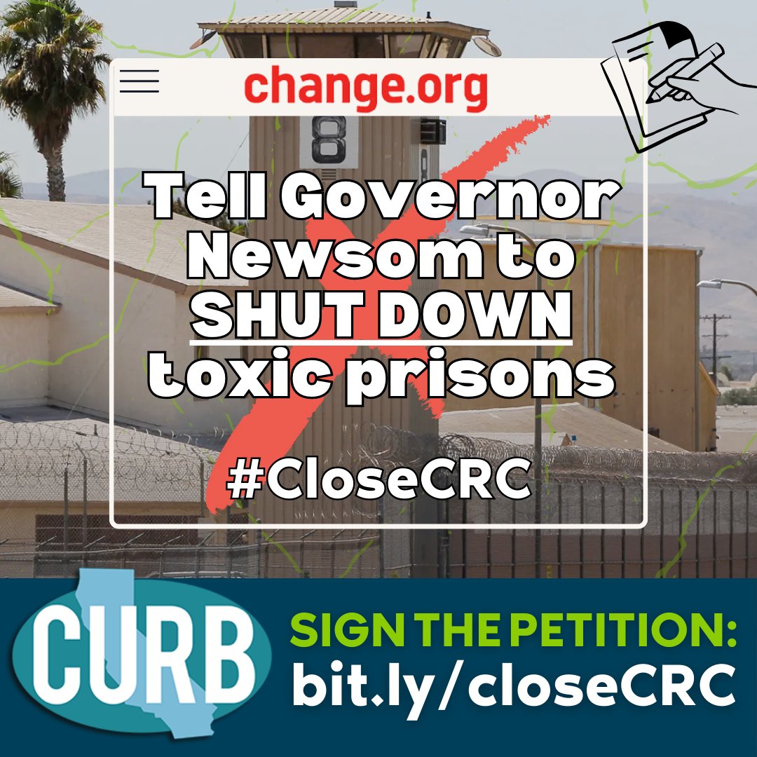 Take action to #CloseCAPrisons &amp; #CloseCRC TODAY! ✍️ Sign the petition urging @cagovernor to close at least 5 more prisons, starting with the California Rehabilitation Center (CRC) in Norco, CA 📲 bit.ly/closeCRC 

⚠️The longer the state takes to close toxic prisons, the
