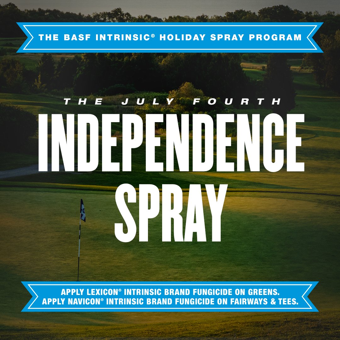If you follow the BASF Intrinsic Holiday Spray Program, your Independence Spray is almost here. Apply Lexicon Intrinsic brand fungicide on greens and Navicon Intrinsic brand fungicide on fairways and tees by July 4th to help your course stand up to stress. bit.ly/3XxJyeN