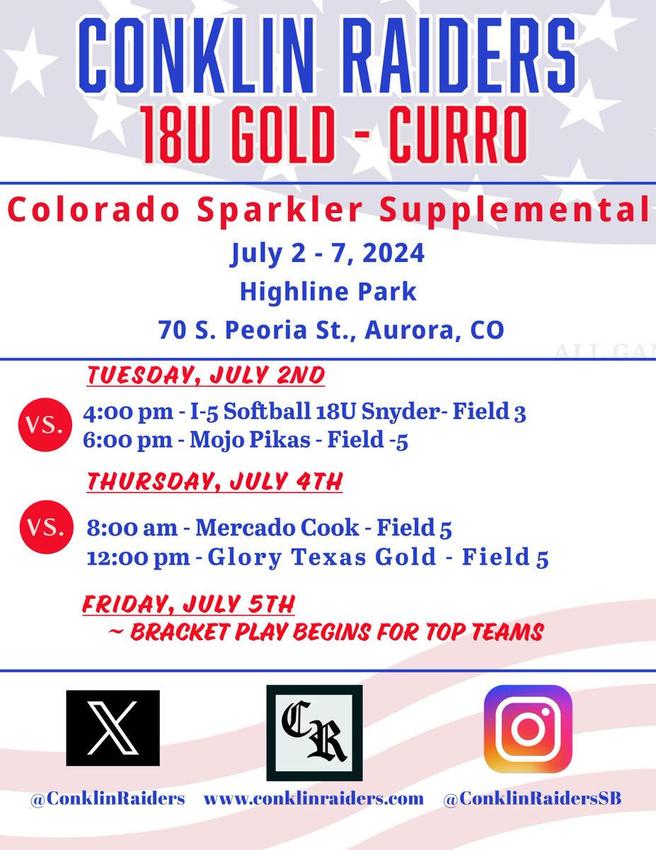 Team Conklin Raiders is on the move to the Colorado Sparkler! Come see us play at Highline Park!