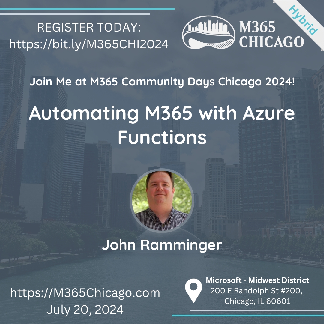 Join <a href="/johnram/">John Ramminger</a> for a deep dive into M365 security! Learn security scenarios to fortify your M365 tenant. Plus, get exclusive access to an audit tool for scanning permissions and ensuring ironclad security. #M365Chicago #M365 #CommunityLuv #CommunityRocks bit.ly/3Rm2adV