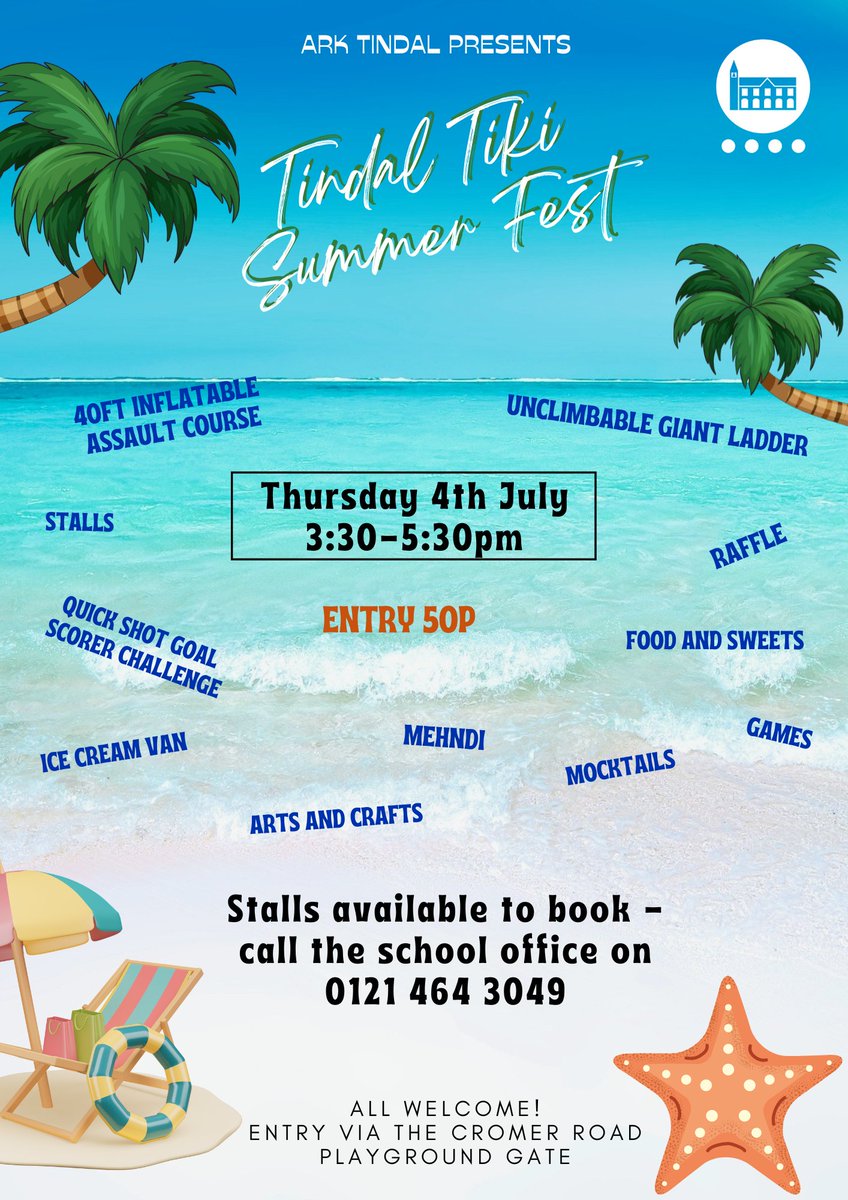 arktindal's tweet photo. Entry tickets for our popular #TindalTiki Community Summer Fair on Thursday 4th July will be on sale on the playground after school for just 50p each. There's something for everyone &amp; all will be welcome on the day from 3:30-5:30! #summerfair #communityfair #Balsallheath #Moseley https://t.co/XBX2V5bc5q