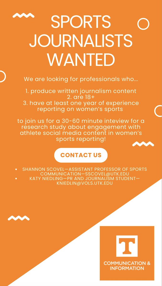 Are you a journalist who covers women’s sports? Do you have thoughts on the value (or lack thereof) of using athlete social media as part of your reporting process? If so, Katy Niedling &amp; I want to hear from you for our research study on this topic! <a href="/AWSM_SportMedia/">AWSM</a>, <a href="/SJI_Update/">SJI</a>