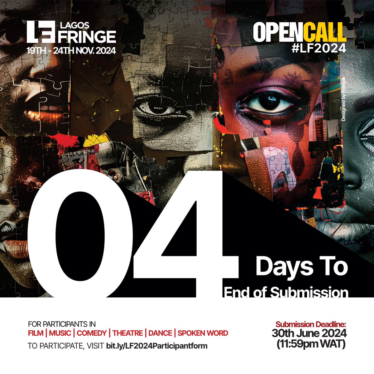 Just 4 days left to submit your application for the annual Lagos Fringe Festival! 🌟 Are you a cultural advocate using theatre, music, comedy, or any art form to make an impact? Join us in "What Future For Creatives: The AI Experience" and showcase your talent on a global stage.