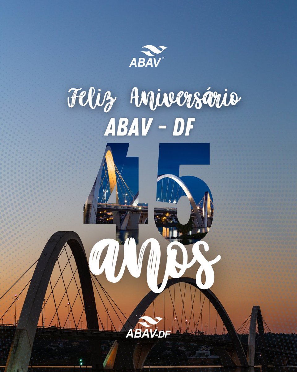 Parabéns, ABAV-DF, pelos 45 anos de dedicação ao Turismo! Que continuemos juntos, promovendo e fortalecendo o setor! Estamos felizes que pudemos contar com o auxilio da ABAV-DF nas preparações da 51º ABAV Expo, de 26 a 28 de setembro, em Brasília.