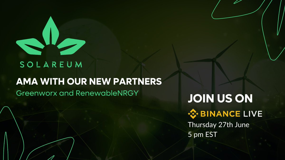 SolareumChain's tweet photo. 🚀 Exciting AMA Alert! Join us tomorrow at 5 pm EST on Binance Live for a deep dive into #Solareum’s future! 

Sit down with @two_flush, @chimpfinish, and Jeff from Greenworx & RenewableNRGY, hosted by @CryptoKenpachi. 🌿🎙️

🔥Don’t miss out🔥

🔗https://t.co/h2xOqoiKLJ

#AMA #BinanceLive $SRM #RenewableEnergy #GreenTech #SolarEnergy
