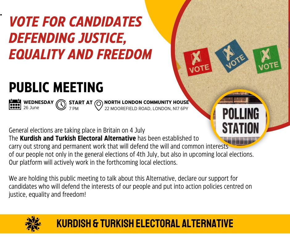 InfoKtea's tweet photo. We are holding public meeting to declare our support for candidates who will defend the interests of our people and put into action policies centred on justice, equality and freedom!

WEDNESDAY, 26 JUNE, 7PM

NORTH LONDON COMMUNITY HOUSE https://t.co/Jf1fHO8QXG