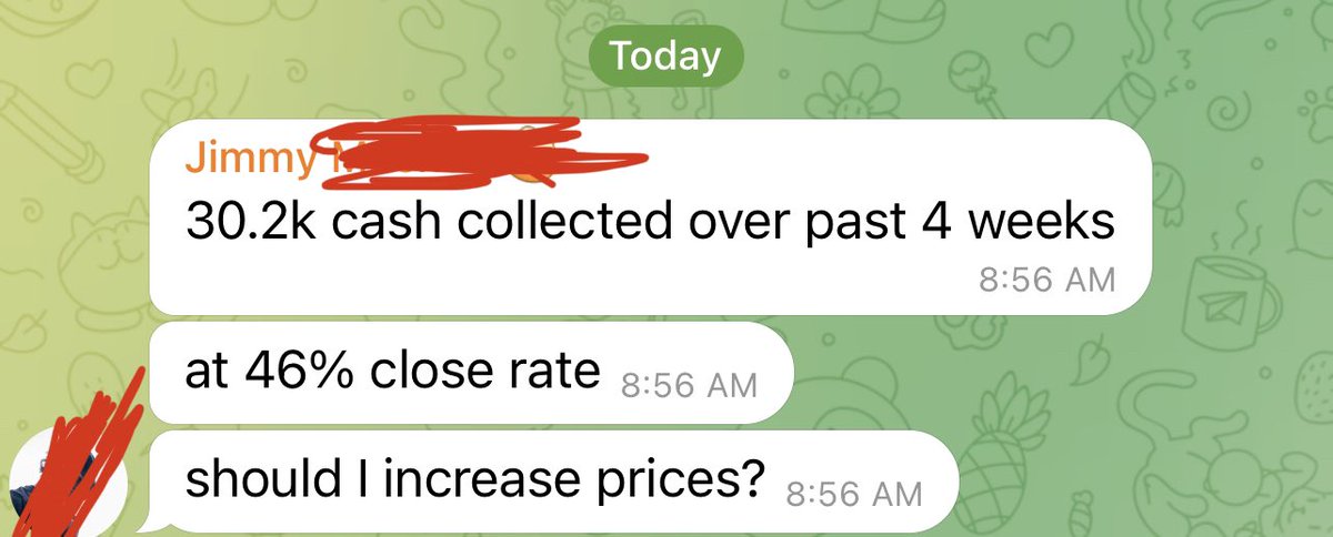 Fitness coach went from $20k/mo to $30k/mo in 90 days so far.

$50k/mo coming soon.