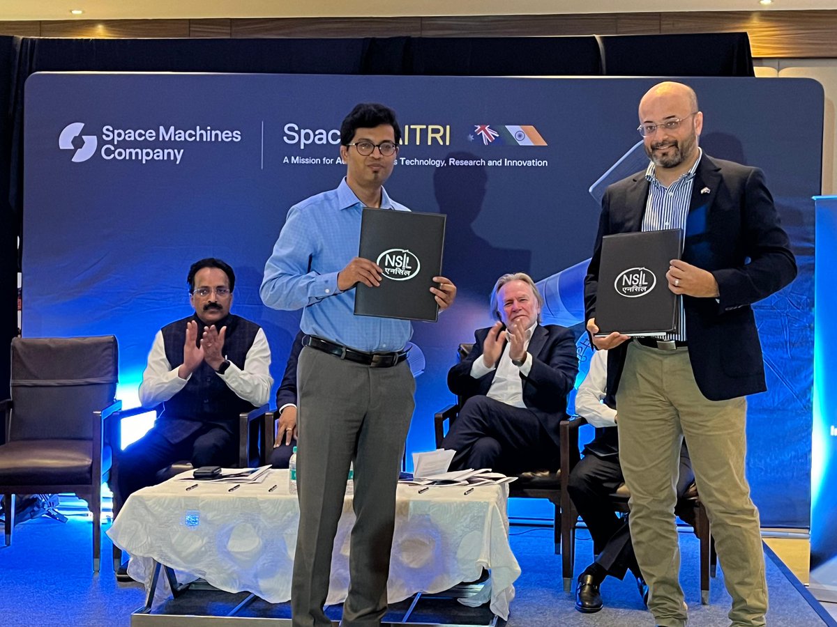 Terrific to witness the signing of a historic Launch Service Agreement b/w 🇦🇺<a href="/SpaceMachinesCo/">Space Machines Company</a> &amp; 🇮🇳<a href="/NSIL_India/">NSIL</a>. This Space MAIT-RI Mission will mark a defining moment in our space collaboration- the first time an 🇦🇺firm has commissioned an 🇮🇳-made SSLV- launch to begin in 2026.