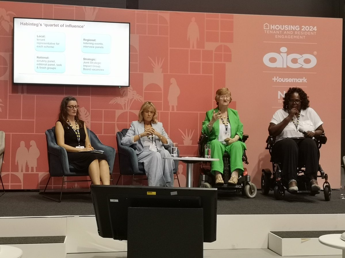 Great to see @habinteg tenant and Joint Strategy &amp; Impact Group chair Cathy Smith speaking at #housing2024 on the value of accessible homes and engagimg with disabled tenants. #foraccessiblehomes