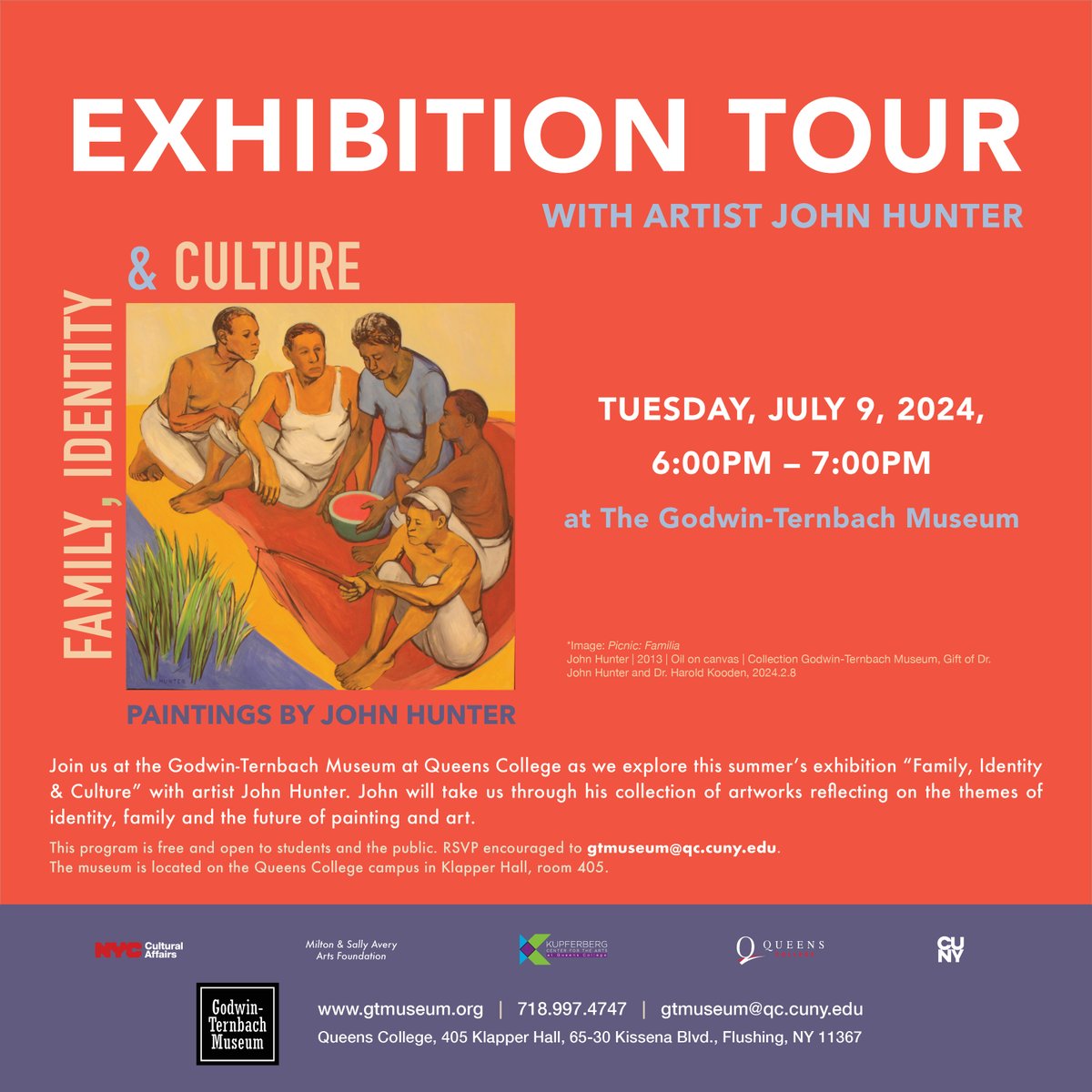 Godwin Ternbach (@godwinternbach) on Twitter photo Here is another chance to join us for an insightful tour with artist John Hunter as he walks us through his paintings in the current exhibition.
Join us on Tue., July 9 @ 6pm at the GTM located on the Queens College campus in Klapper Hall 4th FL.
RSVP email: gtmuseum@qc.cuny.edu. Here is another chance to join us for an insightful tour with artist John Hunter as he walks us through his paintings in the current exhibition.
Join us on Tue., July 9 @ 6pm at the GTM located on the Queens College campus in Klapper Hall 4th FL.
RSVP email: gtmuseum@qc.cuny.edu.