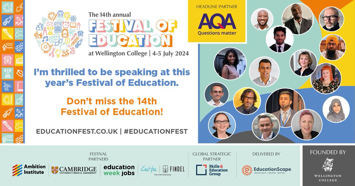 I am not only speaking at this year's Festival of Education, but I will also be offering book signings. Love to see you at the Waterstones stand (C8) between  11:15 - 11:45 AM on the Thursday. #EducationFest