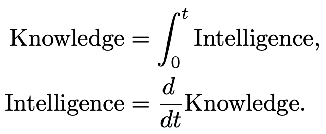YiMaTweets's tweet photo. Intelligence is the ability to imcrement knowledge, hence knowledge is the integral of intelligence. https://t.co/NCurRVgbCR