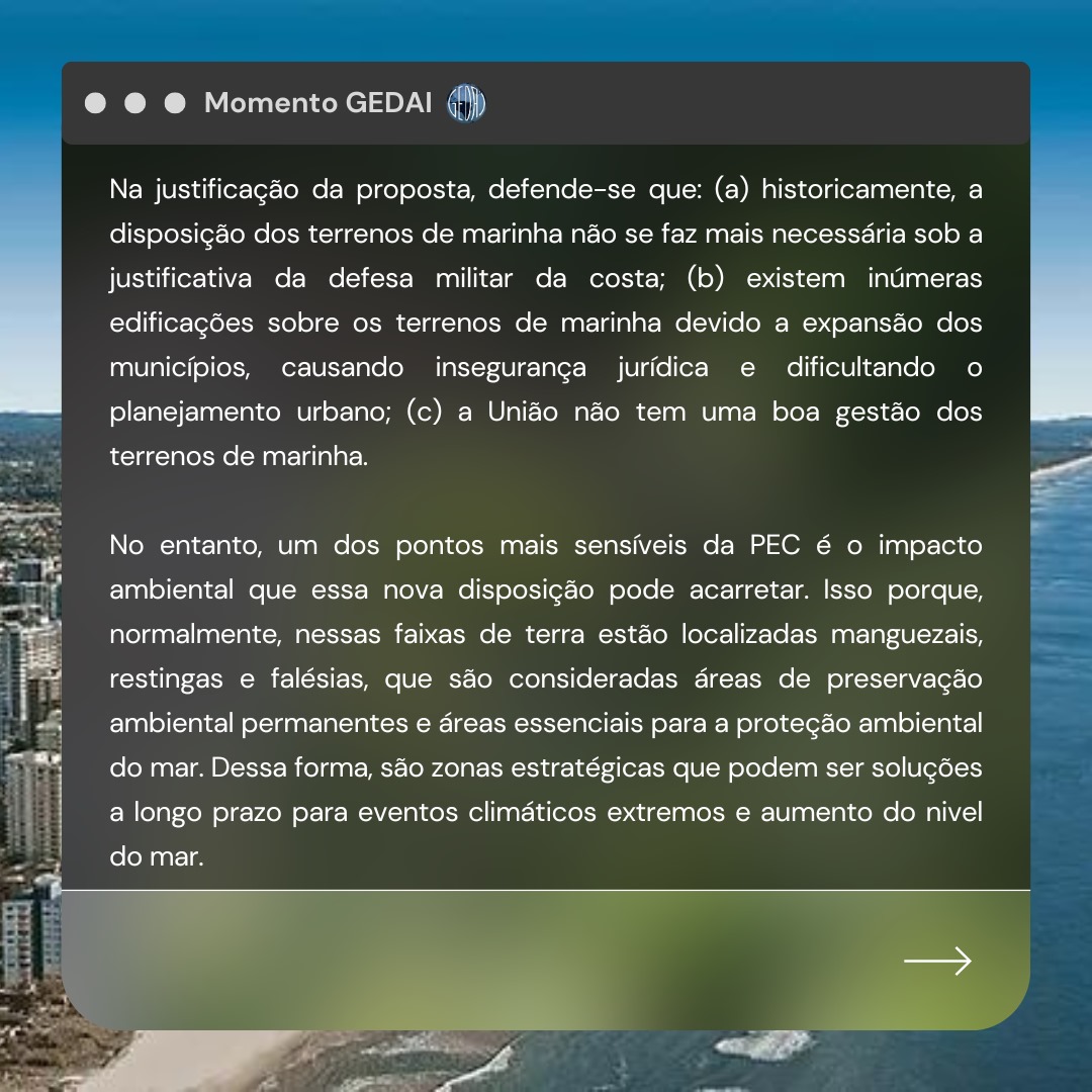 gedaiufc's tweet photo. MOMENTO GEDAI | Confira o texto sobre os impactos da PEC dos Terrenos de Marinha no contexto da Década da Ciência Oceânica para o Desenvolvimento Sustentável, escrito por Lucas Saraiva, mestrando em Direito pela Universidade Federal do Ceará e Mentor do GEDAI. https://t.co/ARbHp7ABdk