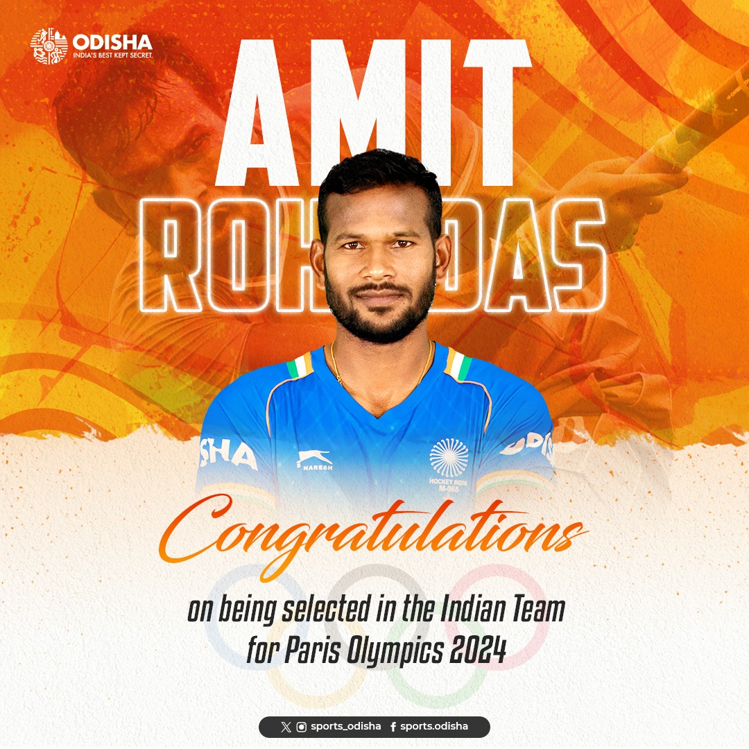 sports_odisha's tweet image. Ace #Odisha player @30Amitrohidas has been selected in the 16-member Indian men&apos;s hockey team for the Paris 2024 Olympics, scheduled from 26 June to 11 August, 2024.

Congratulations and best wishes Amit! 

#OdishaForHockey
