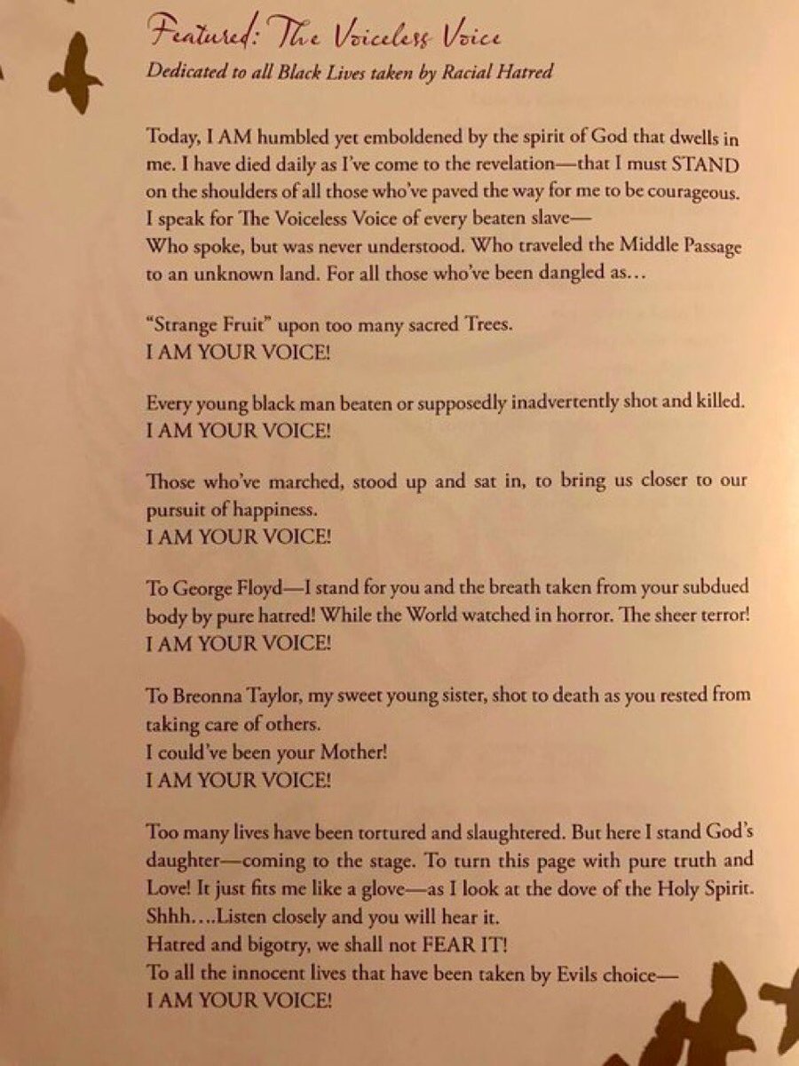 <a href="/KeneAkers/">Kenny Akers</a> I’m new here as a follower, But Congratulations! 🎊 

“If we all instill in ourselves and the children around us the inner strength of our ancestors…We will Rise to every occasion that affords “US” to seek Just-US!”👸🏽❤️‍🔥🎺
MY original Poem from my debut book.
WE MUST SPEAK UP!