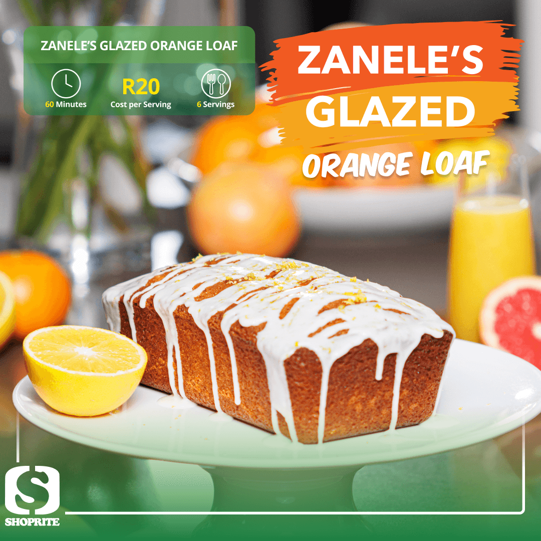 Shoprite_SA's tweet photo. Bake Cooking With Zanele's Glazed Orange Loaf for just R20 per serving! ๐๐ Perfectly sweet and zesty. Find all the ingredients at your nearest Shoprite ๐ View full recipe: https://t.co/lkIC2b5Lvv #ShopriteSA #CookingWithShoprite #CitrusSavings https://t.co/q3yKfBTd5u