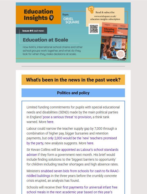 This week's roundup ➡️ buff.ly/3U0O43c 
1. talented children from low-income backgrounds falling behind wealthier peers
2. absence rate disadvantage gap grows in transition from primary to secondary
3. children receiving disability benefits doubled in the last 10 years