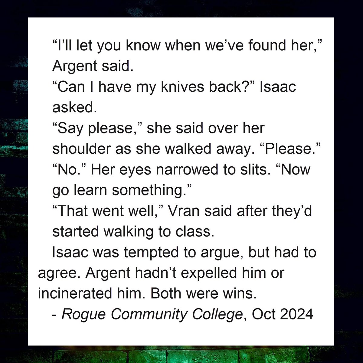 drslayton's tweet photo. A little Wednesday snippet for you. I'm loving Argent as a faculty advisor.  Her? Not so much.

October 15 from @BlackstoneAudio 
#roguecommunitycollege #adambinder https://t.co/ABHl1ZfrZn