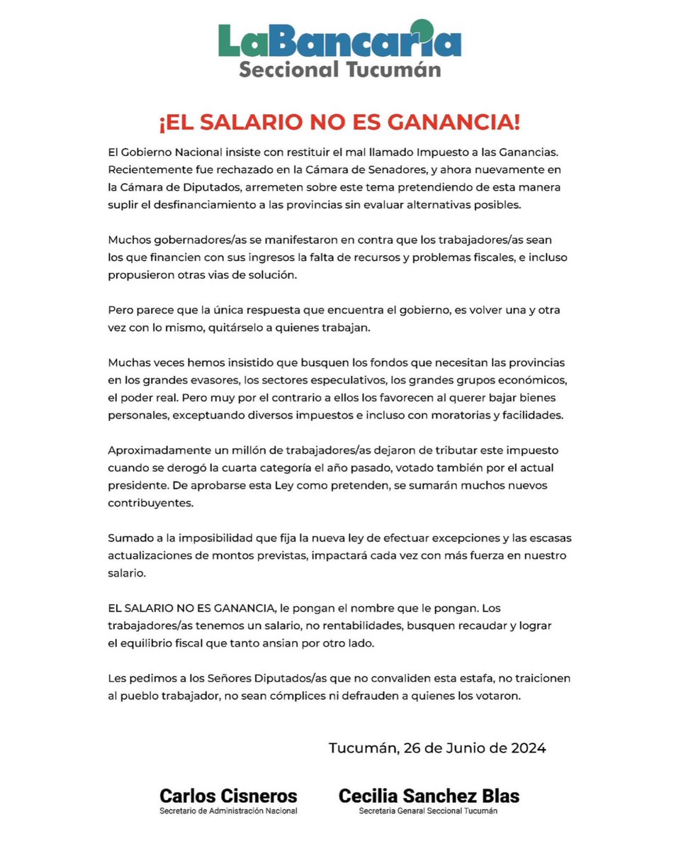 EL SALARIO NO ES GANANCIA