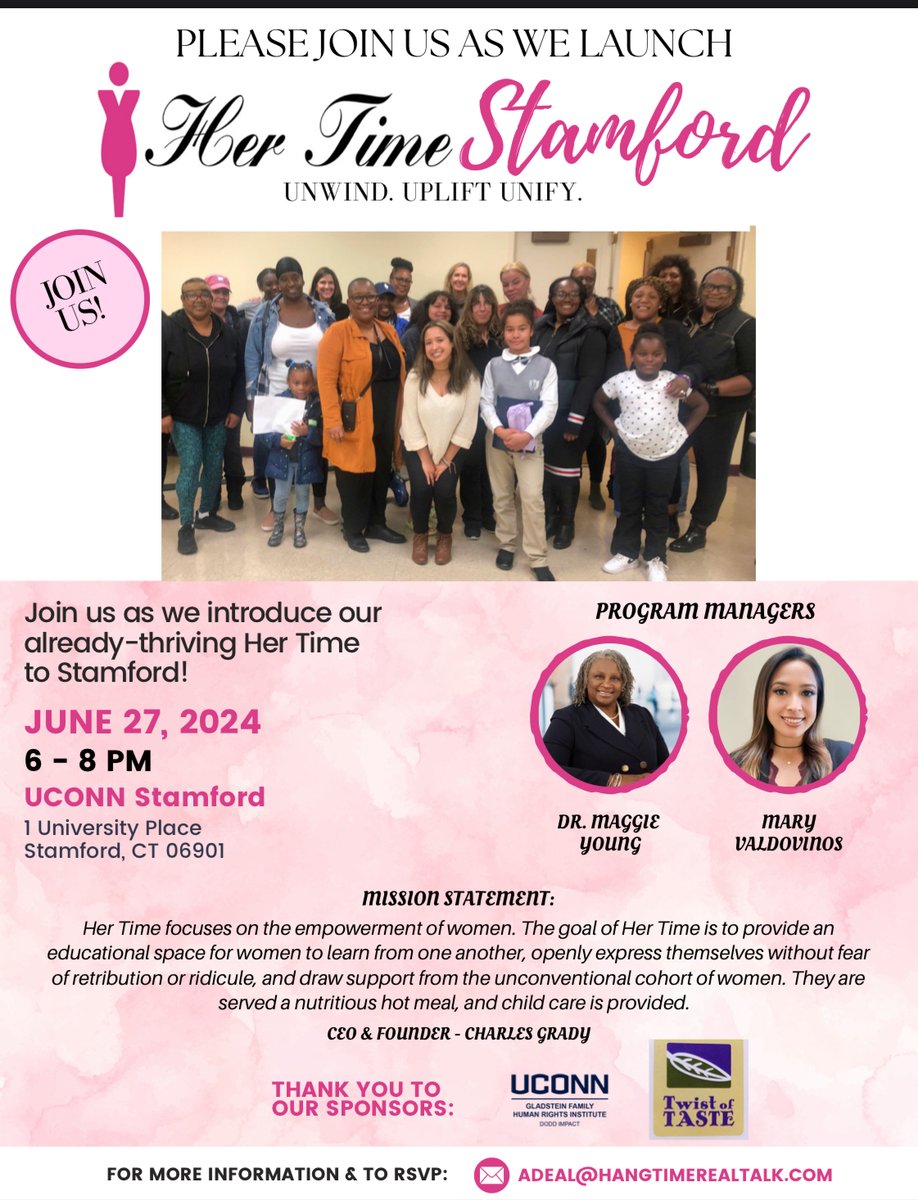 ✨Stamford Events✨”Her Time Stamford” is launching 🎉 It is an event that focuses on the empowerment of women. For more information or to RSVP, email adeal@hangtimerealtalk.com
