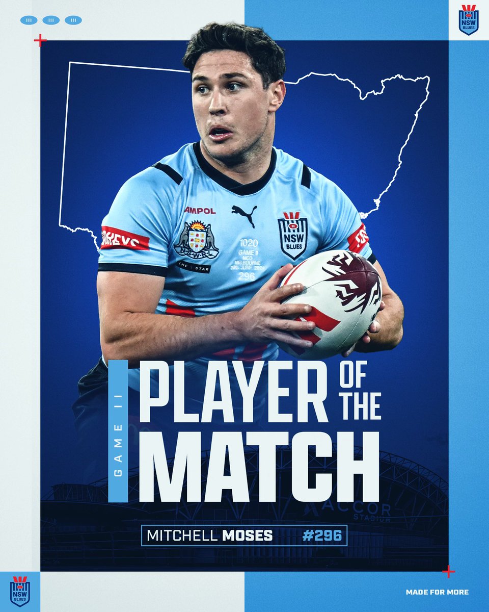 In a brilliant return to the Origin arena, halfback Mitchell Moses is your Player of the Match for Game Two 🫡

#MadeForMore