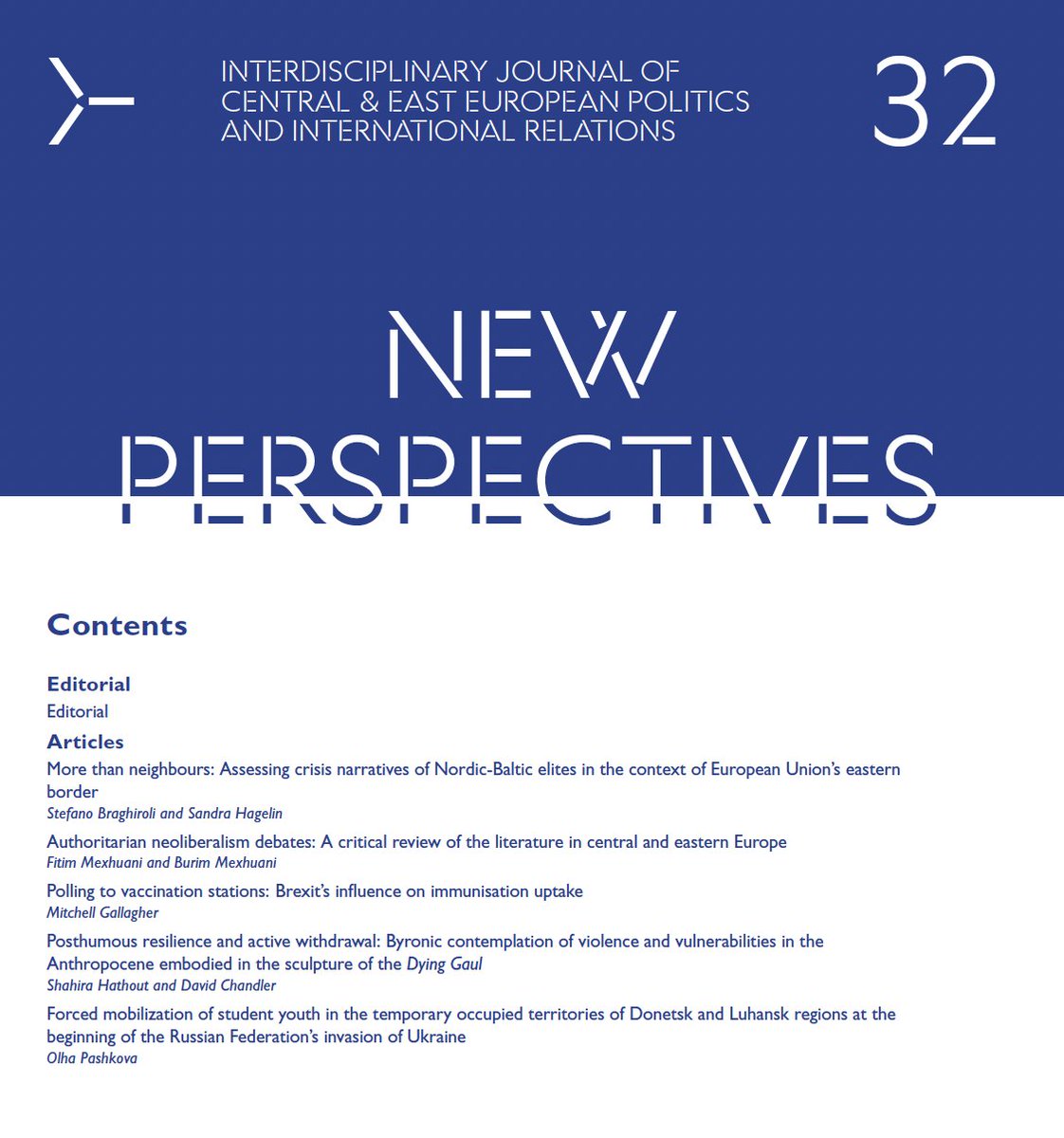 CEENewP's tweet photo. Issue Two of New Perspectives 2024 is out! Articles examining the politics of the EU’s Eastern borders, populist voting patterns, authoritarian neoliberalism in Central and Eastern Europe, theories of art and resilience, and forced-youth mobilisation in Ukraine. https://t.co/95OBhS5ppX