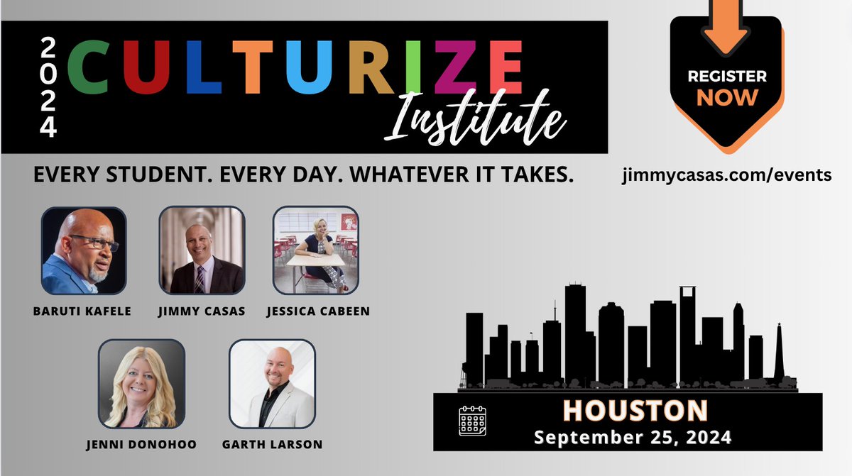 Our next Culturize Institute is happening this fall, September 25th, in Houston, TX. Join me, <a href="/PrincipalKafele/">Principal Kafele</a> <a href="/JessicaCabeen/">Jessica Cabeen</a> <a href="/Jenni_Donohoo/">Jenni Donohoo</a> &amp; <a href="/LarsonGarth/">Garth Larson</a> for a powerful day of learning. If you missed us in Chicago, you won't want to miss us here. Register today at
