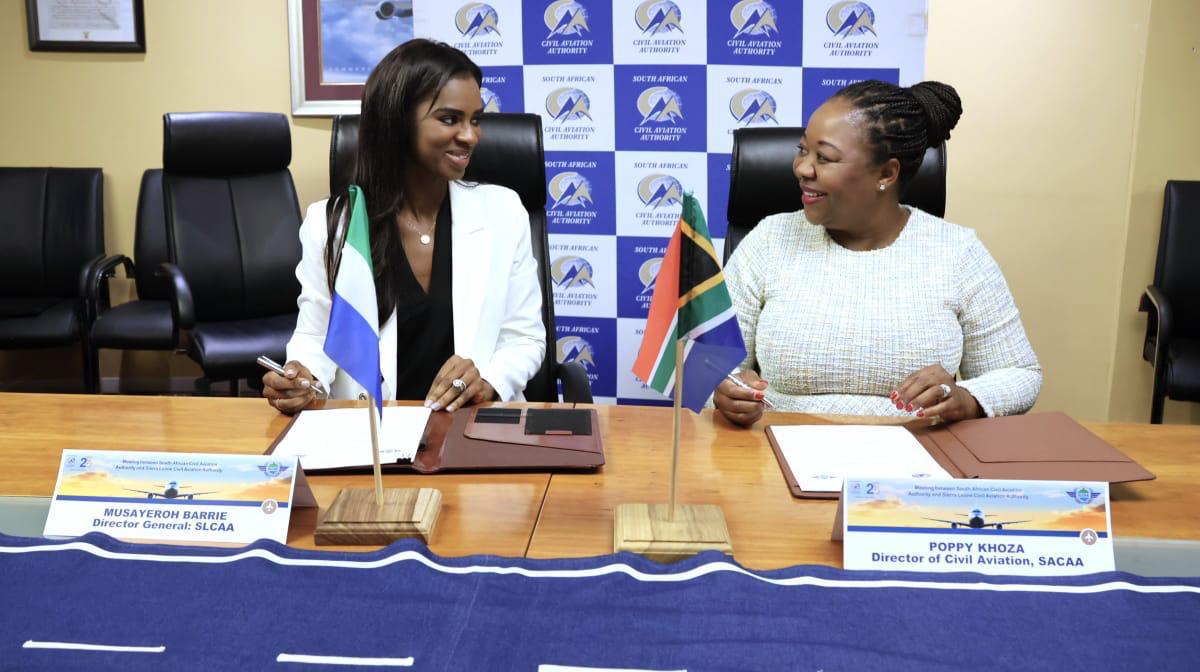 OfficialSACAA's tweet photo. The @OfficialSACAA and the @slcaacoms have concluded a Memorandum of Understanding to collaborate in a number of areas including:
- Aviation Safety oversight
- ⁠Air Navigation
- ⁠Training
- ⁠Technical assistance, amongst others. https://t.co/R14Lk8hrtz