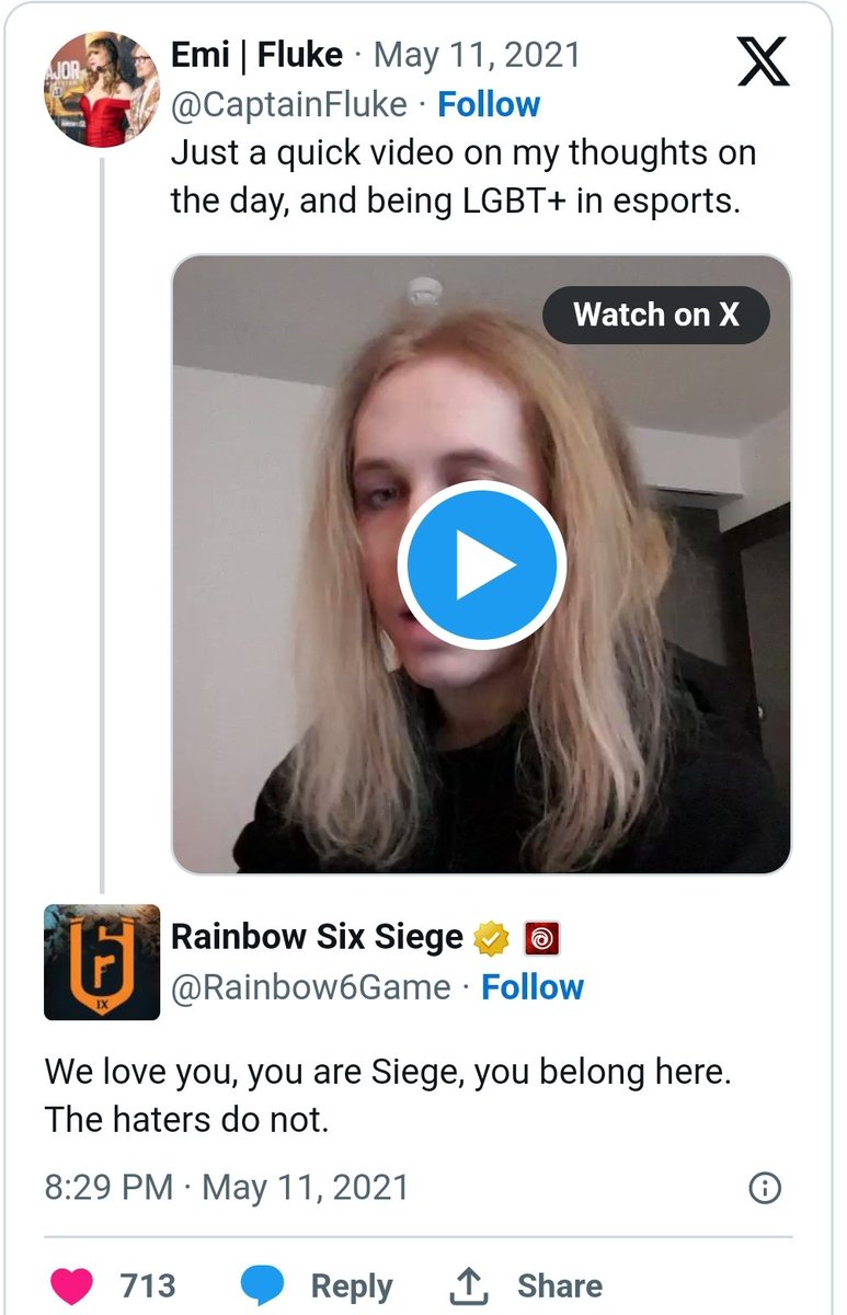 As I said, at the Paris SI which was the first I was femme on camera.

We are always gonna be here, no matter what any bigot says. It can't hold us down, be proud. 🏳️‍⚧️🏳️‍🌈

And know <a href="/Rainbow6Game/">Rainbow Six Siege X</a> has had us since the start ❤️