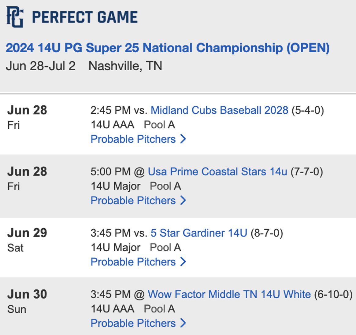 LoganBohn_8's tweet image. Headed to Nashville tomorrow for the @PerfectGameUSA 14U PG Super National Championship with @iron9baseball @VandyBoys