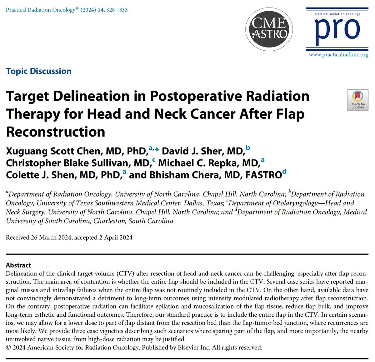 Target Delineation in Postoperative Radiation Therapy for Head and Neck Cancer After Flap Reconstruction.
practicalradonc.org/article/S1879-…