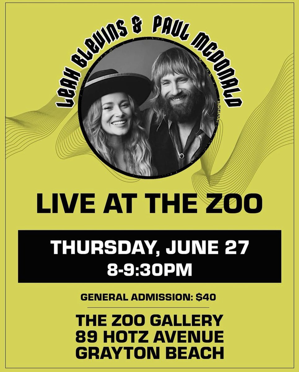 Paul McDonald (@thepaulmcdonald) on Twitter photo Live at the Zoo solo acoustic with <a href="/LeahBMusic/">Leah Blevins Music</a> & <a href="/MuseumofWonder/">Museum of Wonder</a> this Thursday in Grayton Beach, Florida. 50 tickets available for this one & there’s only a few left. 🏝️ Live at the Zoo solo acoustic with <a href="/LeahBMusic/">Leah Blevins Music</a> & <a href="/MuseumofWonder/">Museum of Wonder</a> this Thursday in Grayton Beach, Florida. 50 tickets available for this one & there’s only a few left. 🏝️