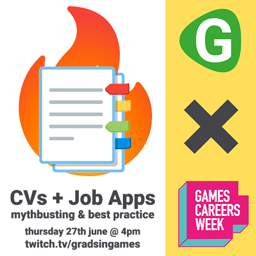 dredging up the GiG twitch channel for a couple of free sessions this week. Tomorrow afternoon we've got some in-depth mythbusting going on🔎

🔥 CVs + job applications; mythbusting &amp; best practice
🕓 Thursday 27th June, 4pm
📌 twitch.tv/gradsingames