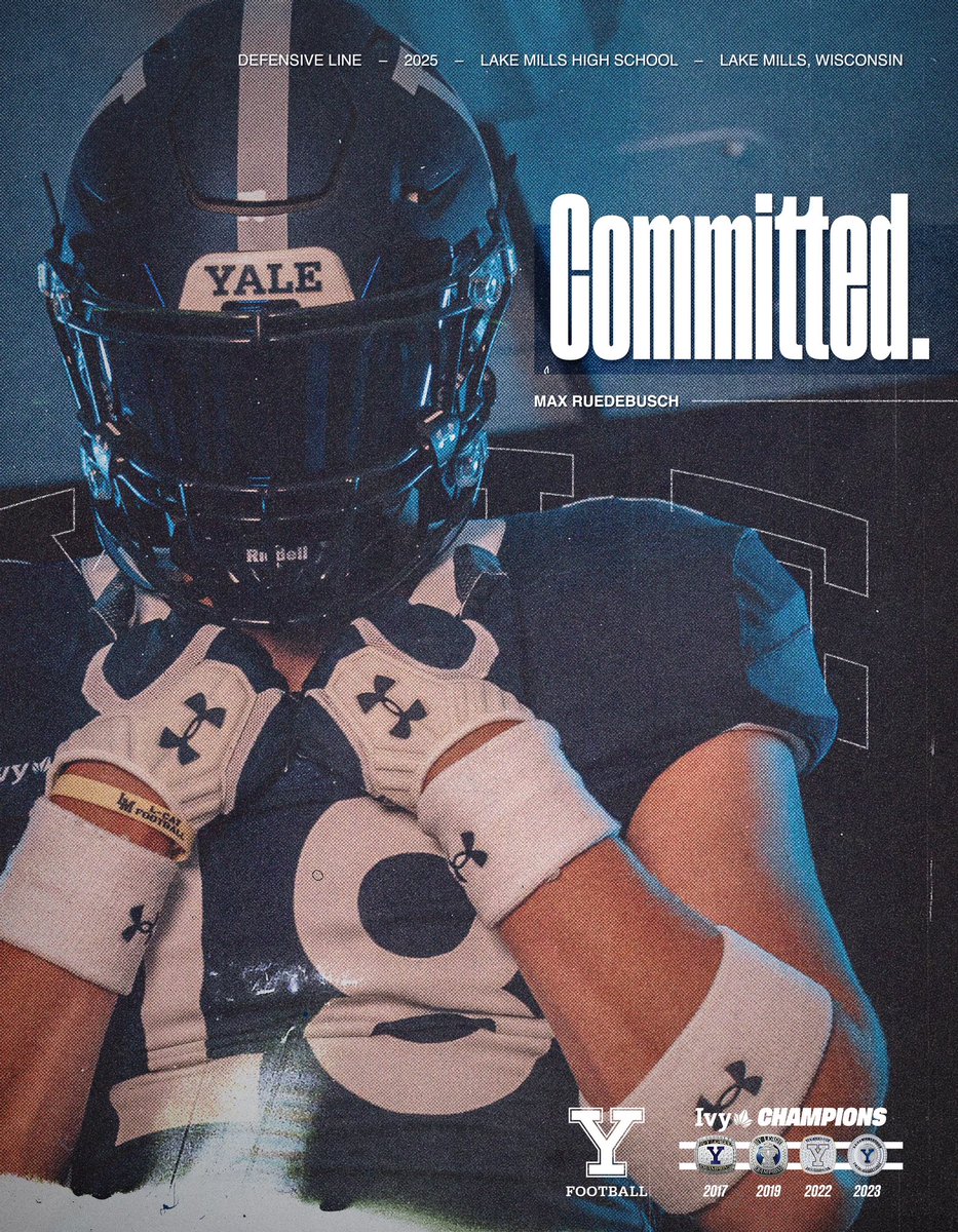 100% All in!!! I’m excited to announce my commitment to <a href="/yalefootball/">Yale Football</a>!!!!
<a href="/CoachRenoYale/">Tony Reno</a> 
<a href="/CoachJanecek/">Tim Janecek</a> 
<a href="/CoachVarelaIII/">Armando Varela III 🇲🇽</a> 
@coachbelanger 
<a href="/CoachPackard35/">Daniel Packard</a> 
<a href="/LMHS_Football/">Lake Mills Football</a> 
<a href="/CoachHuber02/">Tyler Huber</a>