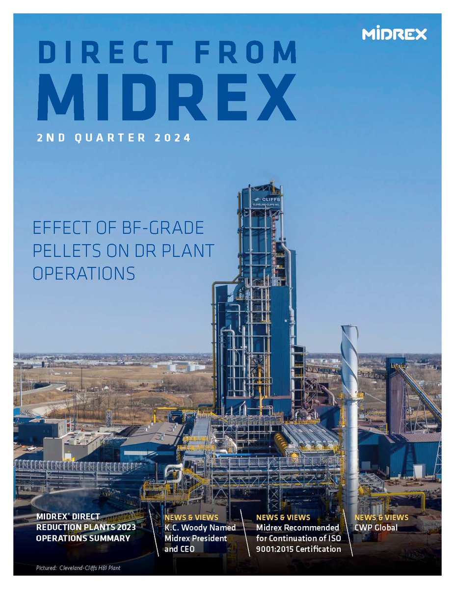 MidrexDRI's tweet photo. The latest #DirectFromMidrex features an evaluation of how pellet feed grades, both direct reduction (DR)-grade &amp; blast furnace (BF)-grade, affect key plant operating parameters &amp; quality in a MIDREX® Shaft Furnace &amp; the hot briquetting system.
https://t.co/3D86yzfzD2
#DRI https://t.co/a4YIZCBzAi