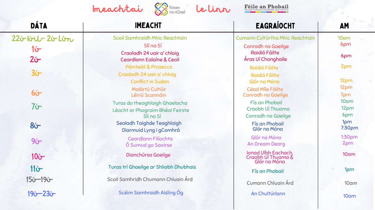 ForamnanGael's tweet image. 🌟 FÓRAM NA NGAEL x @FeileBelfast 🌟

😍 Clár LÁN d’imeachtaí ag titim amach fud fad Bhéal Feirste le linn mhí Lúnasa 

📣 BÍ PÁIRTEACH &amp;amp; SCAIP AN SCÉAL