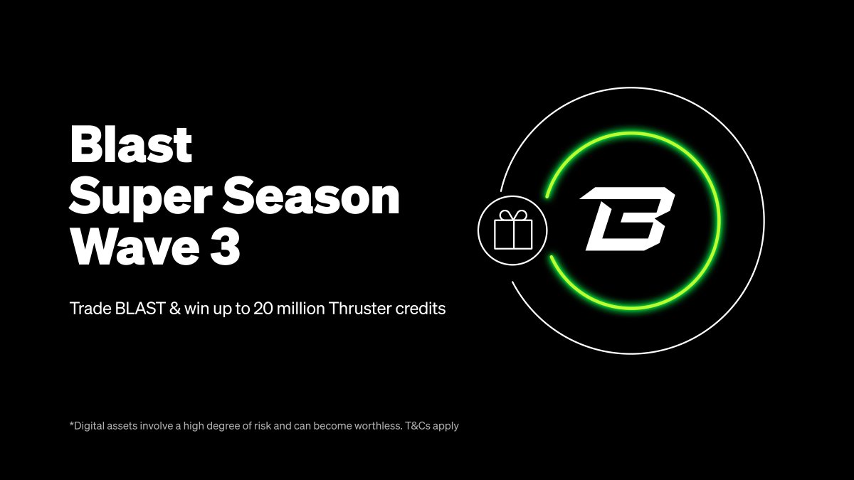 Hey fam, excited about your $BLAST airdrop? We've got a special reward for you!

Trade $300 USD worth of $BLAST on our DEX using the Thruster route, and you could win up to 20 million <a href="/ThrusterFi/">Thruster</a> credits.

Start trading in 30 minutes: bit.ly/3zk8fBk