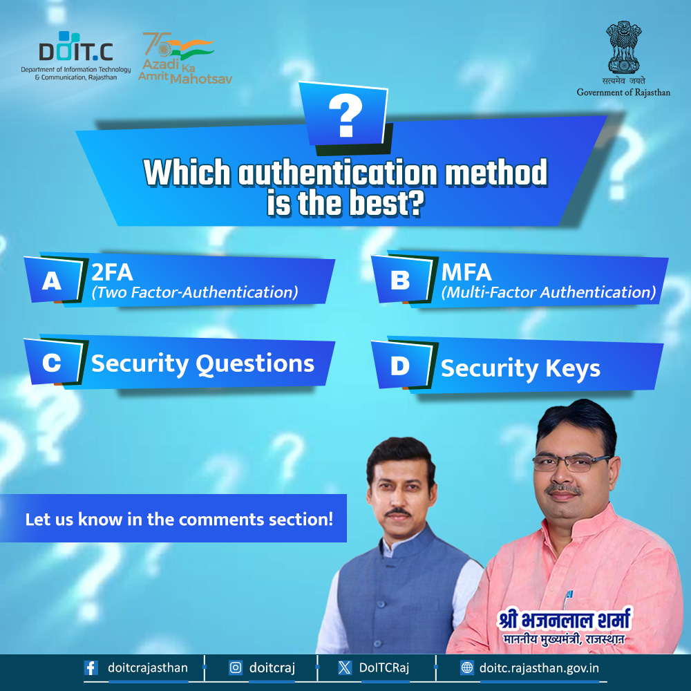 DoITCRaj's tweet image. Let us know your thoughts on different authentication methods in the comment section!
#DoITC #CyberQuiz #Quiz #Comment