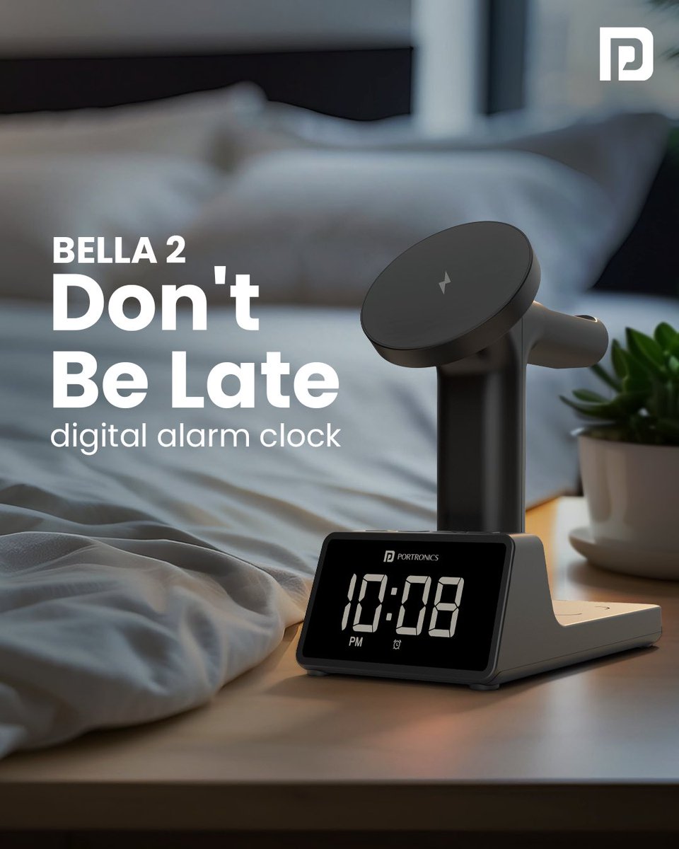 Portronics's tweet photo. Introducing the #Bella2, your new best friend! This wireless charger lets you charge all your devices with ease - 15W power, MagSafe compatibility, and even has an inbuilt alarm! What more could you ask for?
Shop now: https://t.co/EsEI1nY8tf https://t.co/u3uijSKvyS