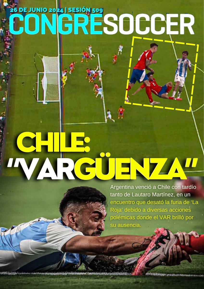 Congresoccer's tweet photo. Buenos días☀️ Congrefans 

Esta es nuestra #Portada:

“Chile: VARGÜENZA” 

Te esperamos a las 5 de la tarde / 11 repetición por Todo Deportes Televisión, Radio San Pedro 88.9 FM y nuestro Canal de YouTube en una nueva Sesión! https://t.co/OTvJY9IS0u