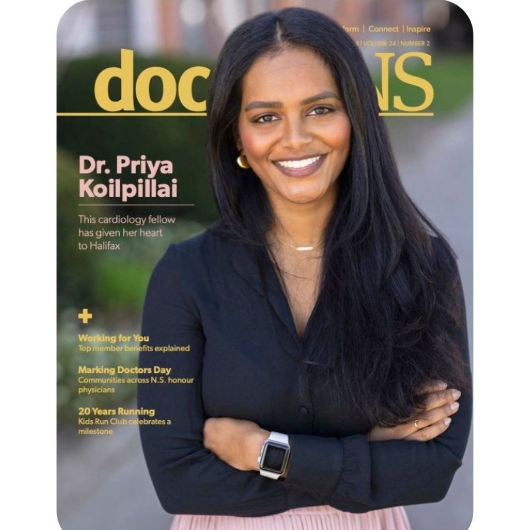 Spotlight on Excellence! 
A fantastic specialist on our platform Dr. Priya Koilpillai is featured on the cover of this month's DoctorsNS Magazine! 🎉Join us in celebrating Dr. Koilpillai's incredible achievements. 
#HealthcareHeroes #Cardiology #CommunityCare #DoctorsNS