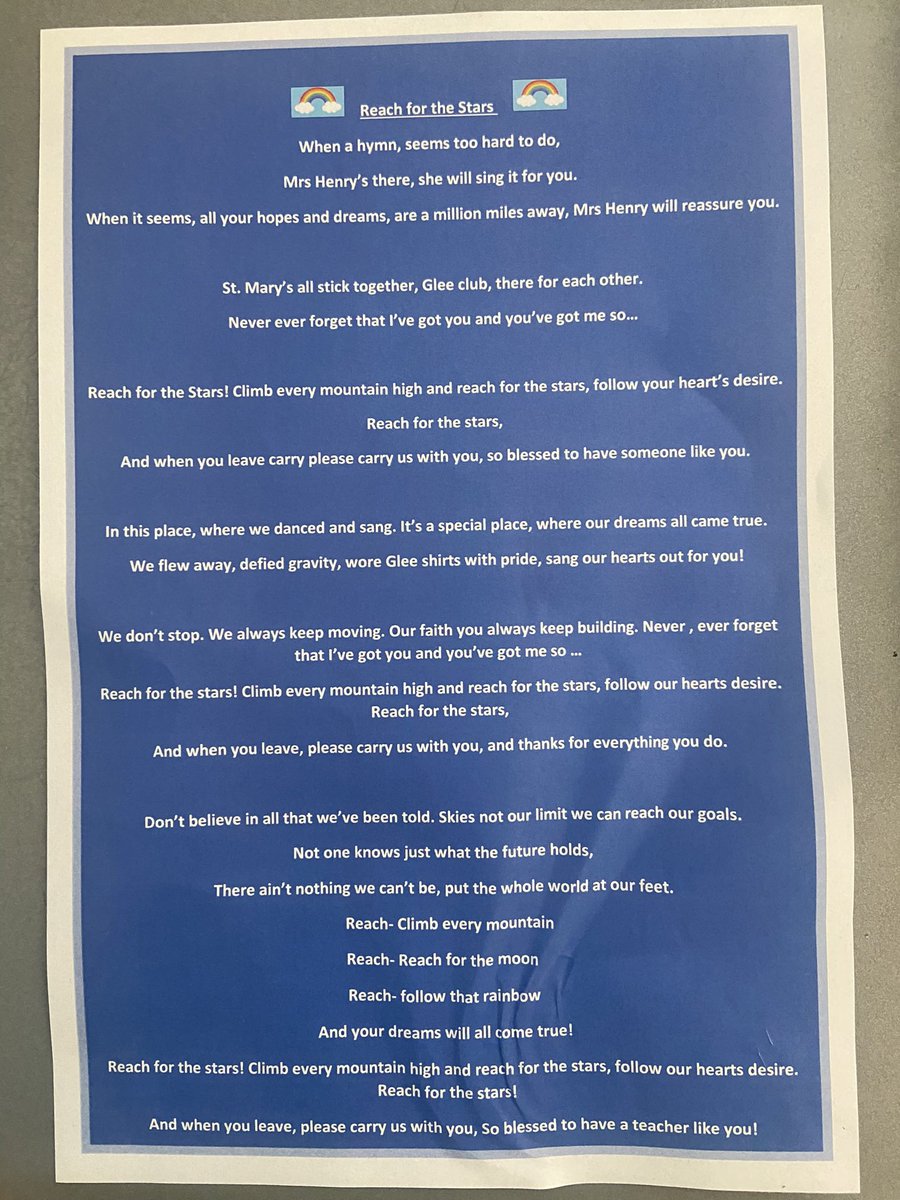 MrsHenryStMarys's tweet photo. And I now have my very own song ☺️ I will miss you all! 
St Mary’s is such a special place and will always be close to my heart. You will always be in my thoughts and in my prayers and I will be cheering you on forever! Love you all 🩵🩵 https://t.co/rB6YMrE6U5