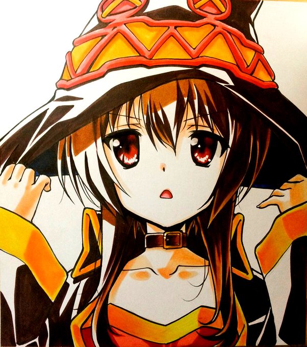 7年くらい前にどこかのイベントの景品用に描いためぐみんのイラスト色紙。

#このすば3期 