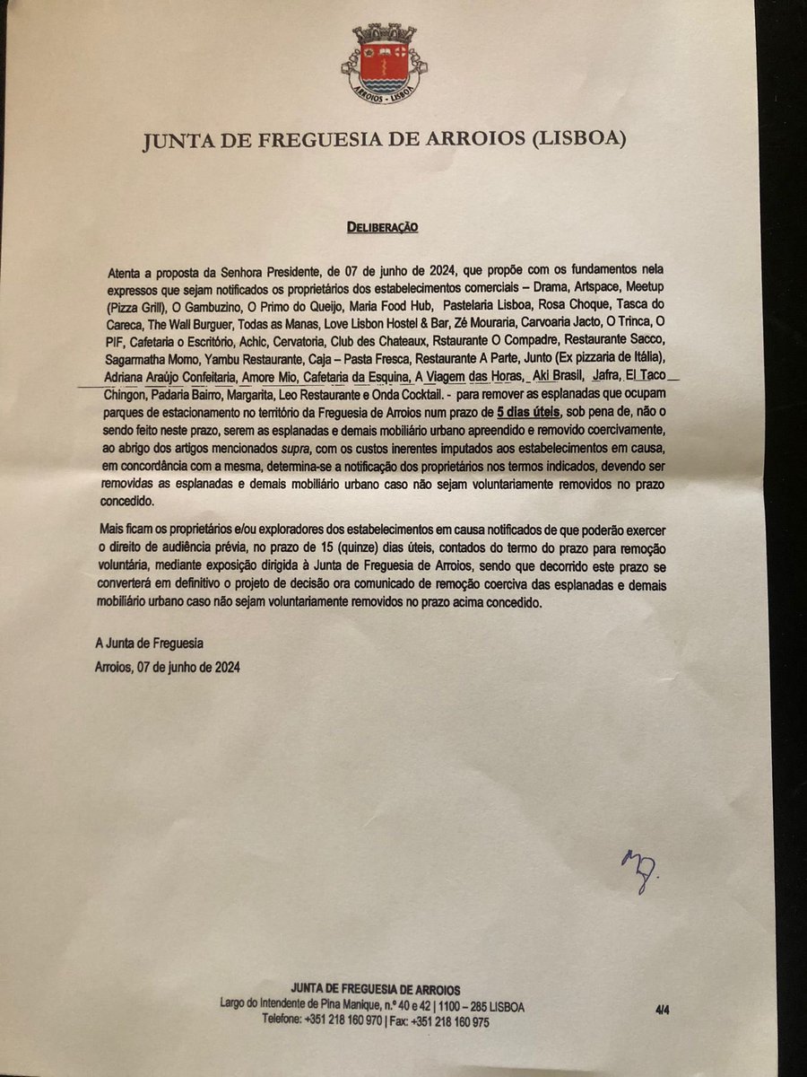 A presidente de Arroios, eleita na coligação de Moedas, deu 5 dias para retirar 30 esplanadas para passarem a estacionamento

Em Lisboa o carro é rei 👑 que se lixem as pessoas e os negócios 

Amanhã há Assembleia de Freguesia no Lisboa Ginásio Clube, vai lá dizer o que pensas