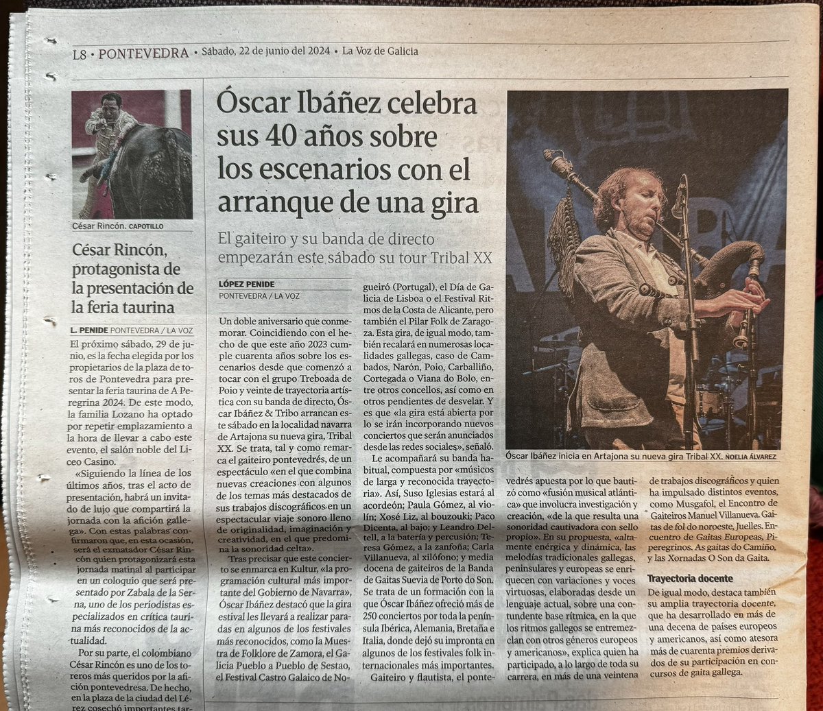 Oscar Ibáñez (@ibanezoficial) on Twitter photo 22/6/24 <a href="/vozpontevedra/">La Voz de Pontevedra</a> por <a href="/V_Penide/">Alfredo López Penide</a>
MOITAS GRAZAS!!
lavozdegalicia.es/noticia/pontev…
#Galicia #Xira #TRIBAL #20Aniversario #Concerto #Musica #Galega #Galego #Folk #Raiz #Enxebre #DeNoso #DoPais #Tradicional #Trad #Atlantica #Celta #Celtic #Noroeste #ArcoAtlantico #Gaita #Gaiteiro 22/6/24 <a href="/vozpontevedra/">La Voz de Pontevedra</a> por <a href="/V_Penide/">Alfredo López Penide</a>
MOITAS GRAZAS!!
lavozdegalicia.es/noticia/pontev…
#Galicia #Xira #TRIBAL #20Aniversario #Concerto #Musica #Galega #Galego #Folk #Raiz #Enxebre #DeNoso #DoPais #Tradicional #Trad #Atlantica #Celta #Celtic #Noroeste #ArcoAtlantico #Gaita #Gaiteiro
